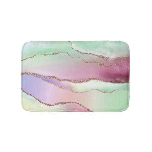Alfombrilla De Baño Agate de sandía Neo Mint Green y Cassis Pink