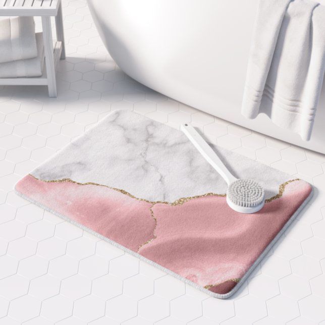 Alfombrilla De Baño Agato rosa Rubor dorado de mármol blanco (Subido por el creador)