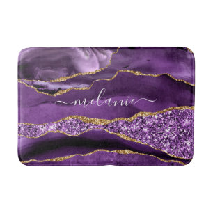 Alfombrilla De Baño Agple Violet Gold Purpurina Geode Su Nombre