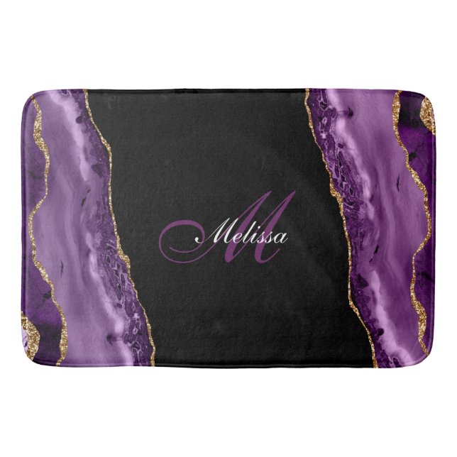 Alfombrilla De Baño agre morado de oro monograma (Anverso)