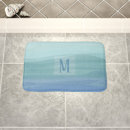 Alfombrilla De Baño Agua azul Aqua Waves Monograma Mat Bath