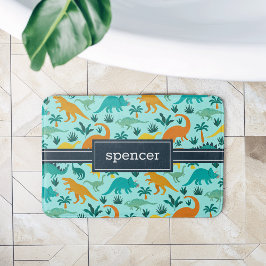 Alfombrilla De Baño Aguamarina | Nombre del patrón de dinosaurios colo