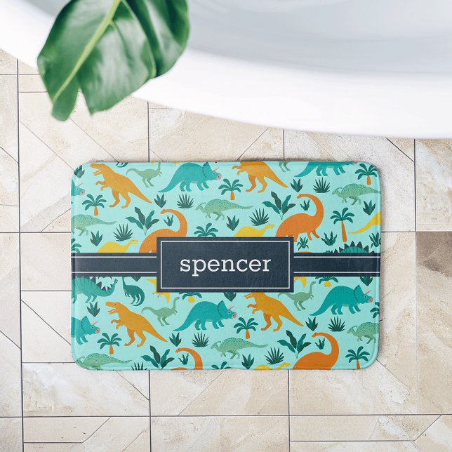 Alfombrilla De Baño Aguamarina | Nombre del patrón de dinosaurios colo (Subido por el creador)