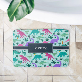 Alfombrilla De Baño Aguamarina | Nombre del patrón de dinosaurios colo