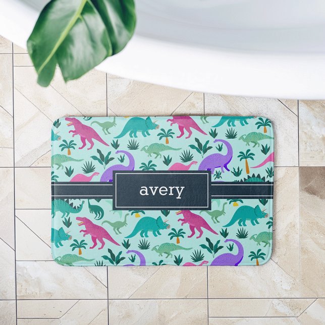 Alfombrilla De Baño Aguamarina | Nombre del patrón de dinosaurios colo (Subido por el creador)