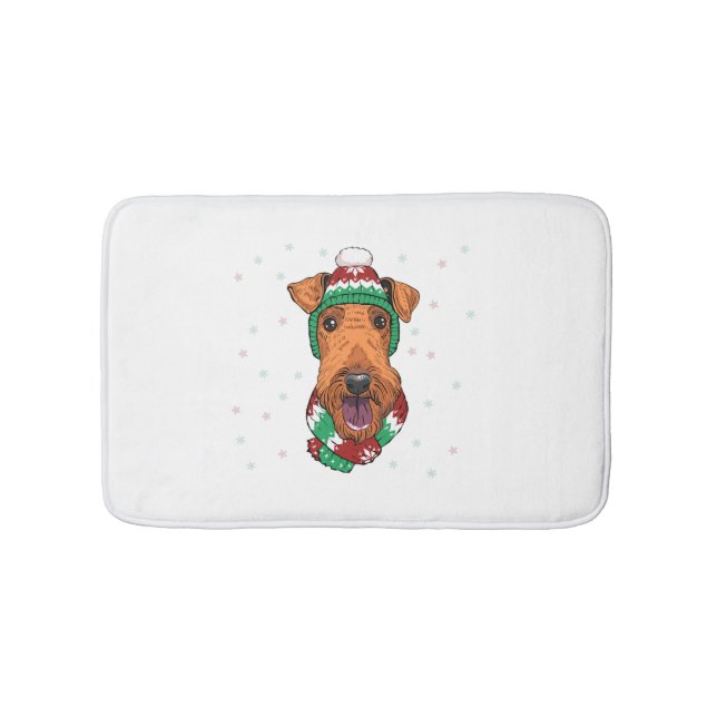 Alfombrilla De Baño Airedale Terrier en gorra de navidades (Anverso)