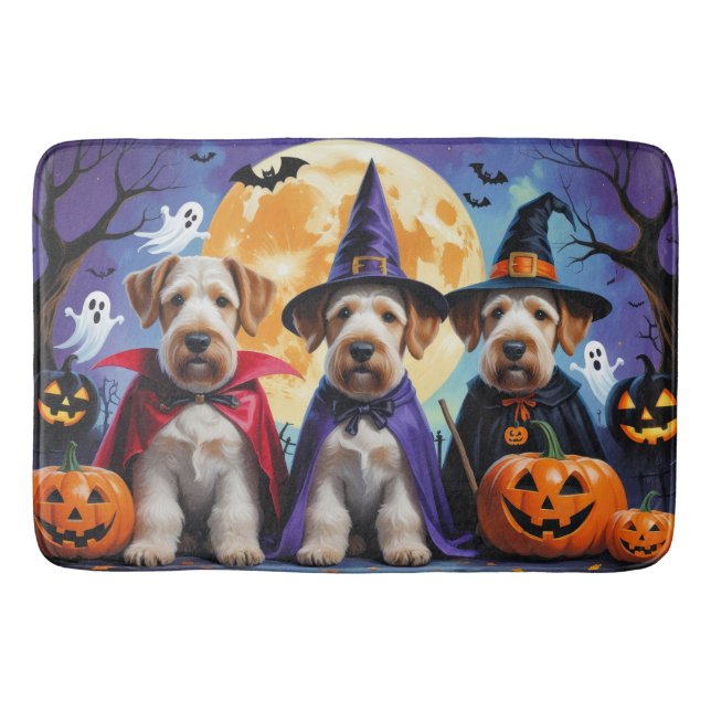 Alfombrilla De Baño Airedale Terrier Perros Calabaza Halloween Funny (Anverso)