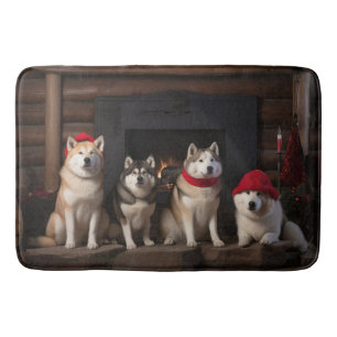 Alfombrilla De Baño Akita junto a la chimenea Navidad