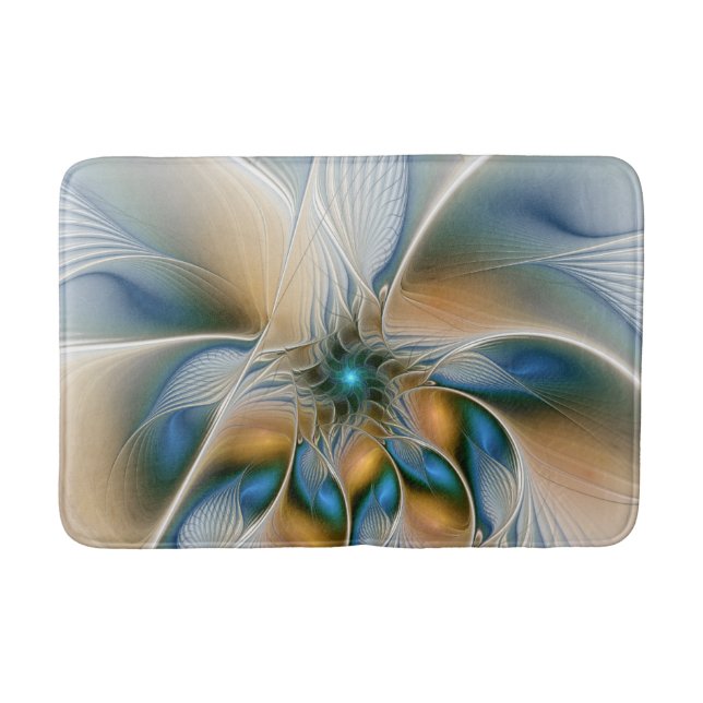 Alfombrilla De Baño Alarmante, Abstracta Fantasía Fractal Art Con Azul (Anverso)