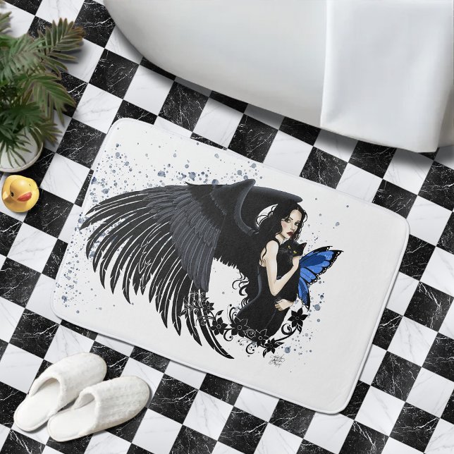 Alfombrilla De Baño Alas de Ángel Gótico Gato Negro Hada Azul (Subido por el creador)