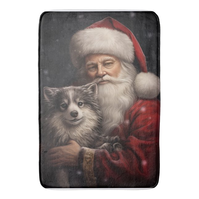 Alfombrilla De Baño Alaskan Malamute con Navidades de Santa Claus (Frente vertical)