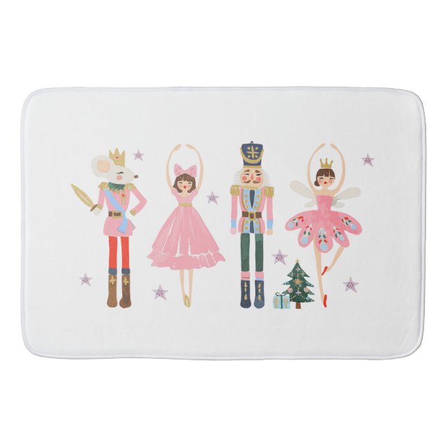 Alfombrilla De Baño Alegre Cascanueces Rosa Navideño (Anverso)