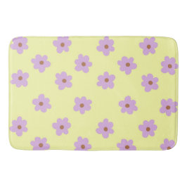 Alfombrilla De Baño Alegre Retro Floral Amarillo Púrpura y Brillante