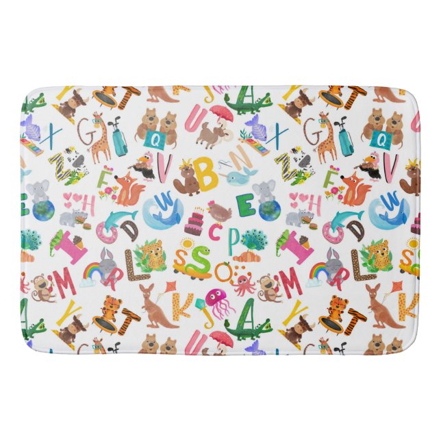 Alfombrilla De Baño Alfabeto animal acuarela niños adorables (Anverso)