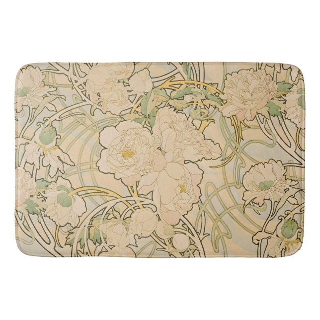 Alfombrilla De Baño Alfonse Mucha Arte Nouveau Peonies Botánico (Anverso)