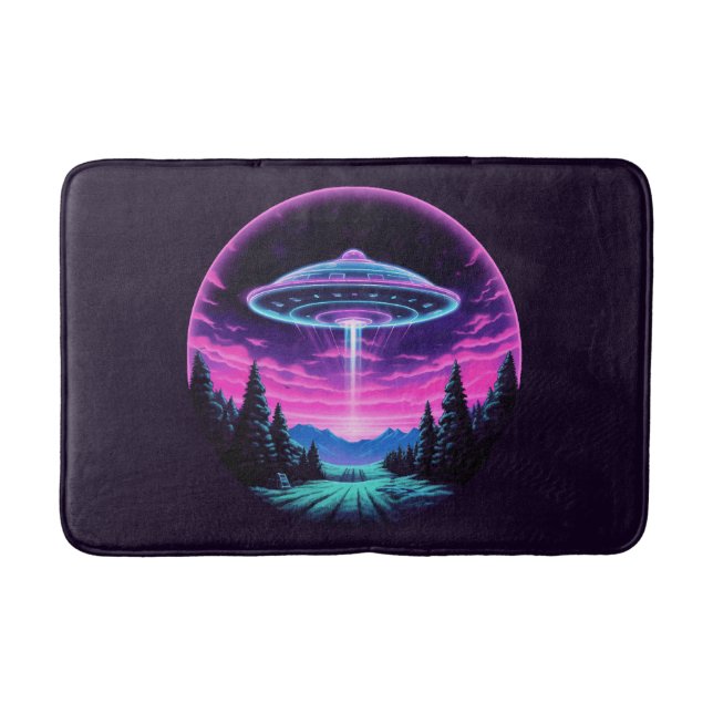 Alfombrilla De Baño Alien Spaceship Retro Futurista (Anverso)