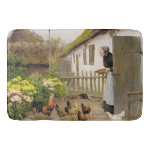 Alfombrilla De Baño Alimentación de las gallinas (por H.A. Brendekilde