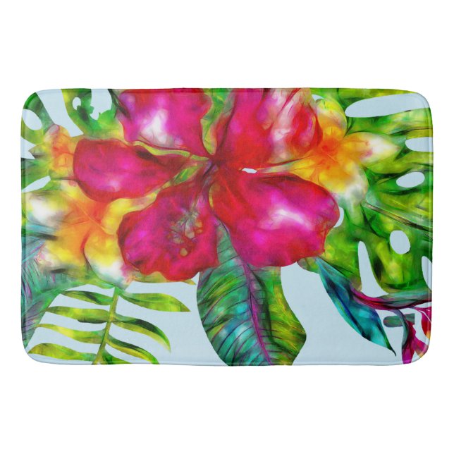 Alfombrilla De Baño Aloha Bright Electric Pop Tropical Floral (Anverso)