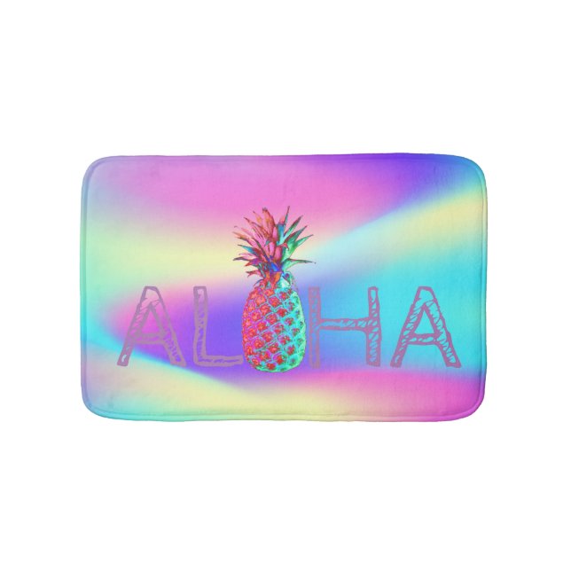 Alfombrilla De Baño Aloha Hawaiian Pineapple Holographic (Anverso)