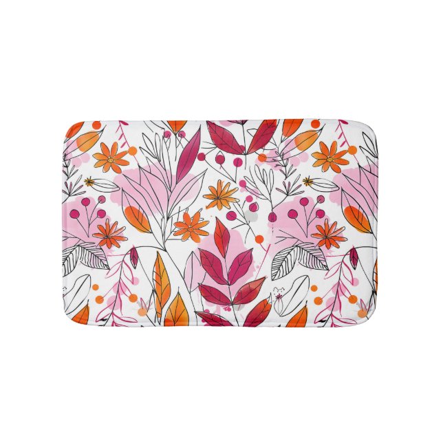 Alfombrilla De Baño Alyssa Mae dibujó follaje rosa y Naranja (Anverso)