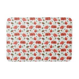 Alfombrilla De Baño Amapola Roja Acuarela Flor Silvestre