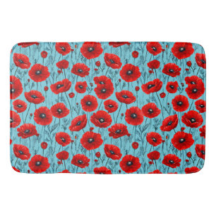 Alfombrilla De Baño Amapolas rojas sobre un fondo azul