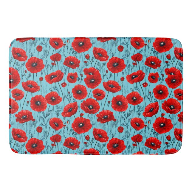 Alfombrilla De Baño Amapolas rojas sobre un fondo azul (Anverso)