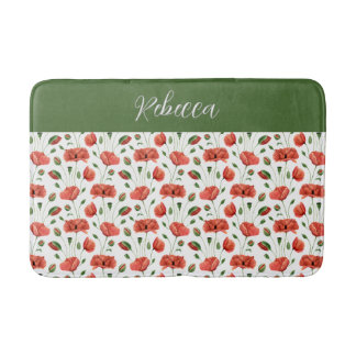 Alfombrilla De Baño Amaranto de Amapola Acuarela Monograma Flor Silves