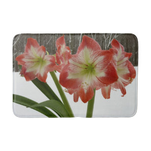 Alfombrilla De Baño Amaryllis en floral de invierno en la nieve roja f
