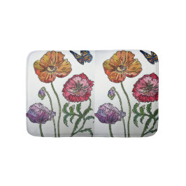 Alfombrilla De Baño Amatas Rojas Amarillas Adormideras floral flores A