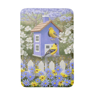 Alfombrilla De Baño American Goldfinch Bird House Flower Garden