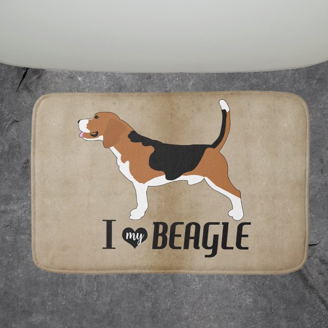 Alfombrilla De Baño Amo mi Rústica Beagle (I love my Beagle Dog Breed Bathmat Neutral color)