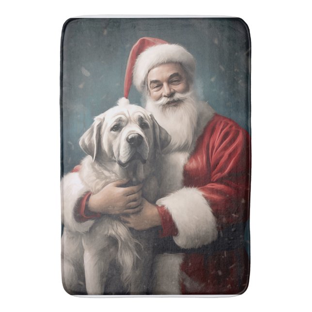 Alfombrilla De Baño Anatolian Shepherd con Navidades de Santa Claus (Frente vertical)