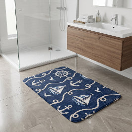 Alfombrilla De Baño Ancla azul marino costero náutico