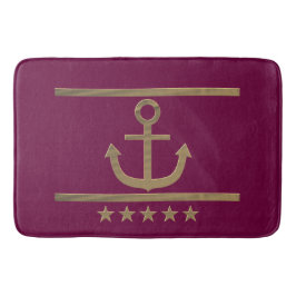 Alfombrilla De Baño ancla dorada sobre fondo rojo del vino