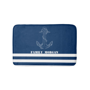 Alfombrilla De Baño Ancla Náutica, Marinero de Rayas Azules Marinos