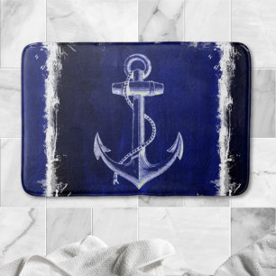 Alfombrilla De Baño anclaje náutico de la moda costera azul marino de