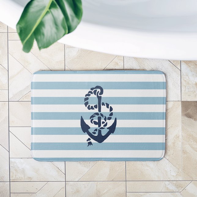 Alfombrilla De Baño Anclaje naval de banda azul náutico (Subido por el creador)