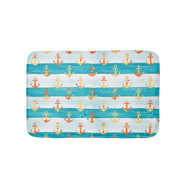 Alfombrilla De Baño Anclajes abstractos: patrón de franja acuarela. (Anverso)