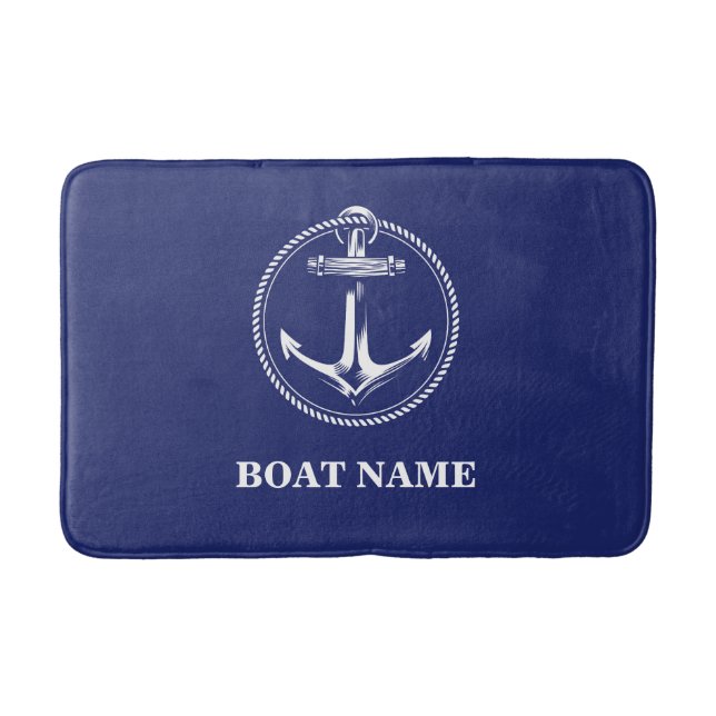 Alfombrilla De Baño Ancre nautique Nom du bateau Bleu marine (Anverso)