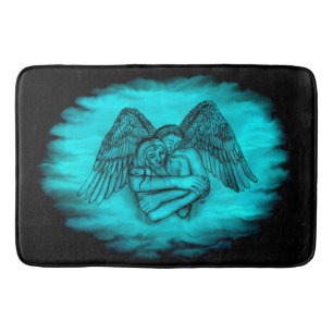 Alfombrilla De Baño Ángel Eros en el amor, diseño negro y verde