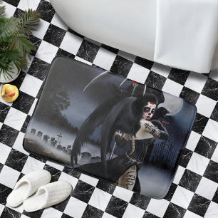 Alfombrilla De Baño Ángel Gótico Oscuro Muerte Fantasía Calavera Azuca