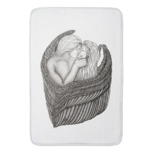 Alfombrilla De Baño Angels Kissing , diseño en blanco y negro