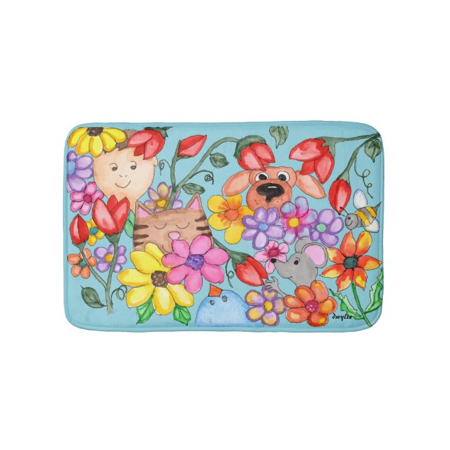 Alfombrilla De Baño Animal Friends Among the Flowers (Anverso)
