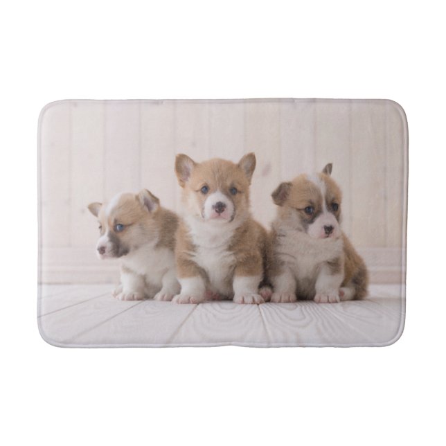 Alfombrilla De Baño Animales de bebé más afectados | 3 Baby Corgis (Anverso)