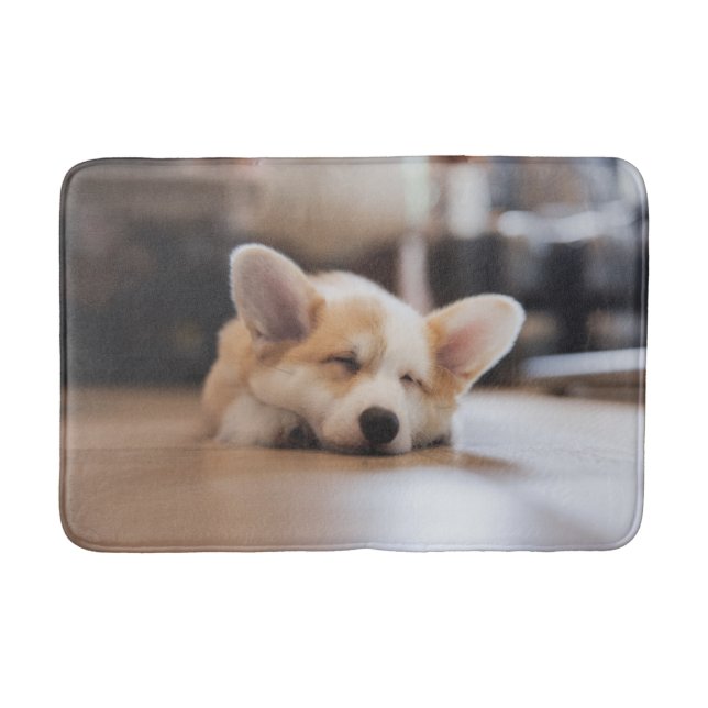 Alfombrilla De Baño Animales de bebé más afectados | Corgi somnoliento (Anverso)