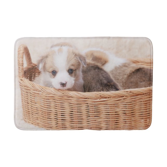 Alfombrilla De Baño Animales de bebé más afectados | Corgi Tiny Puppy (Anverso)