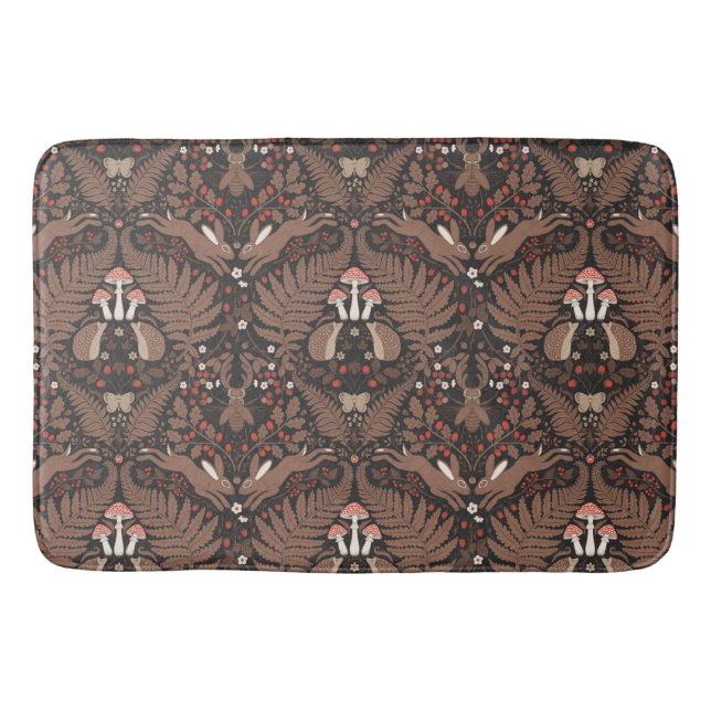 Alfombrilla De Baño Animales de bosque y plantas en rojo y marrón (Anverso)