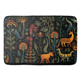 Alfombrilla De Baño Animales de fantasía misteriosos con baldosas negr