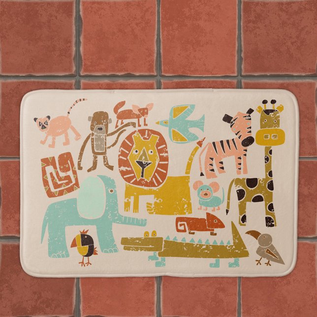 Alfombrilla De Baño Animales de la jungla retro curados ilustrados (Subido por el creador)